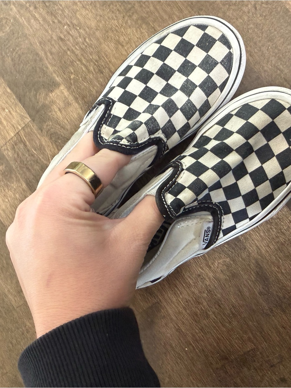 Vans Kids Checkerboard Slip-On Sneakers in Black and White